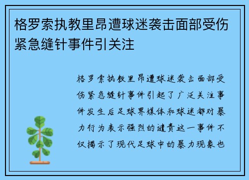 格罗索执教里昂遭球迷袭击面部受伤紧急缝针事件引关注 格罗索执教里昂遭球迷袭击面部受伤紧急缝针事件引关注